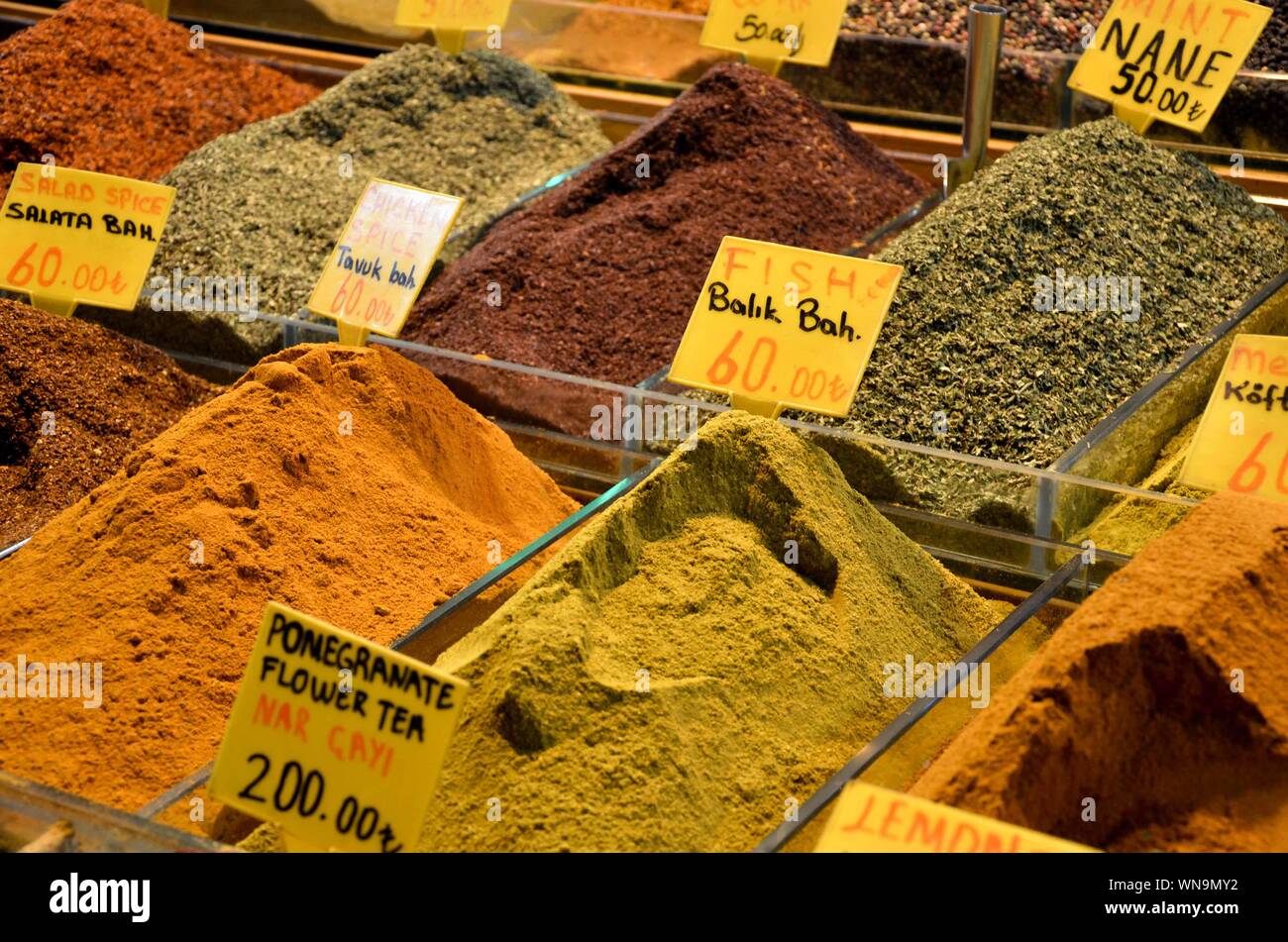 Variety Of Spices For Sale At Market Stall Stock Photo Alamy