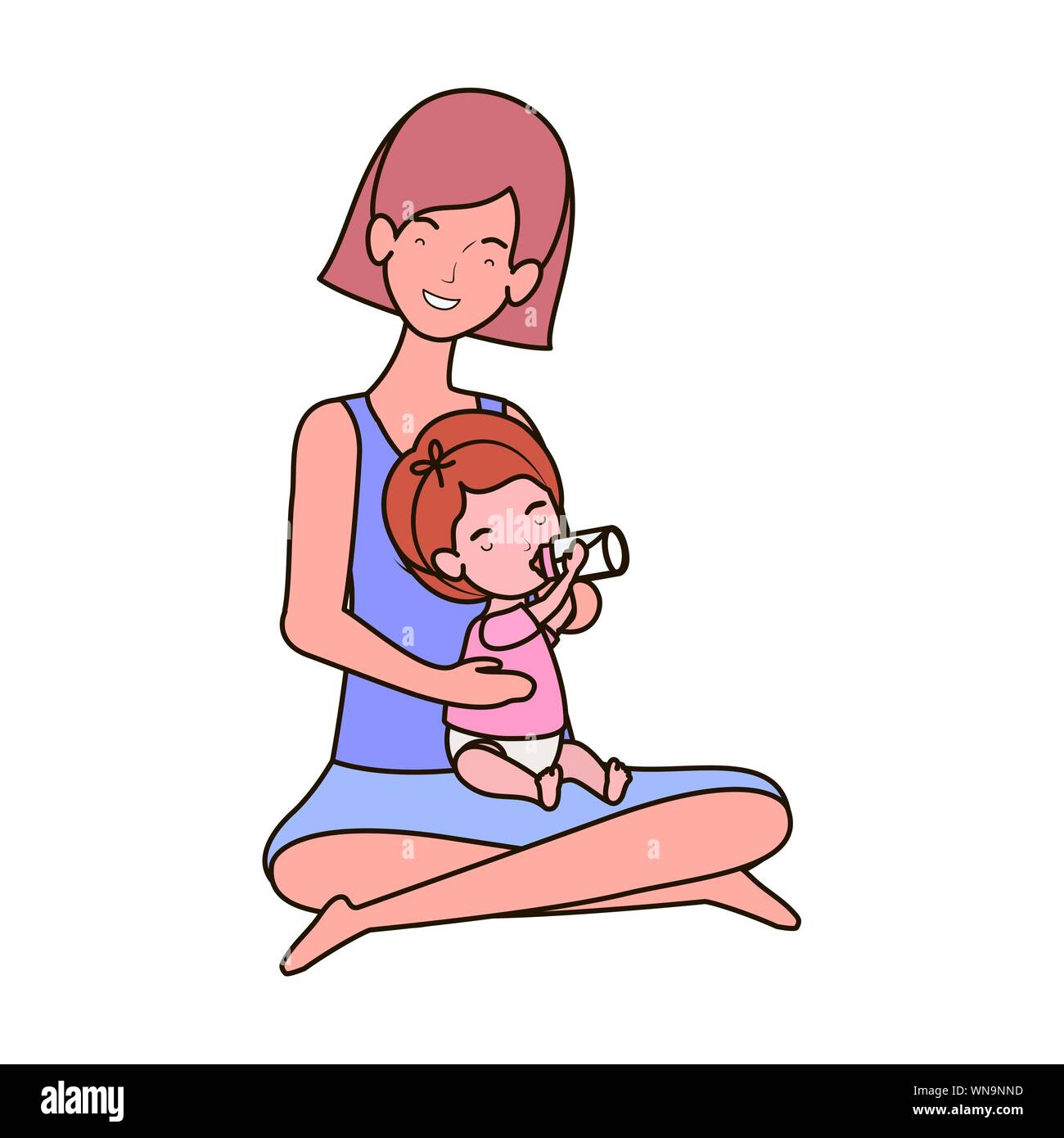 cute pregnancy mother seated with little girl characters Stock Vector ...