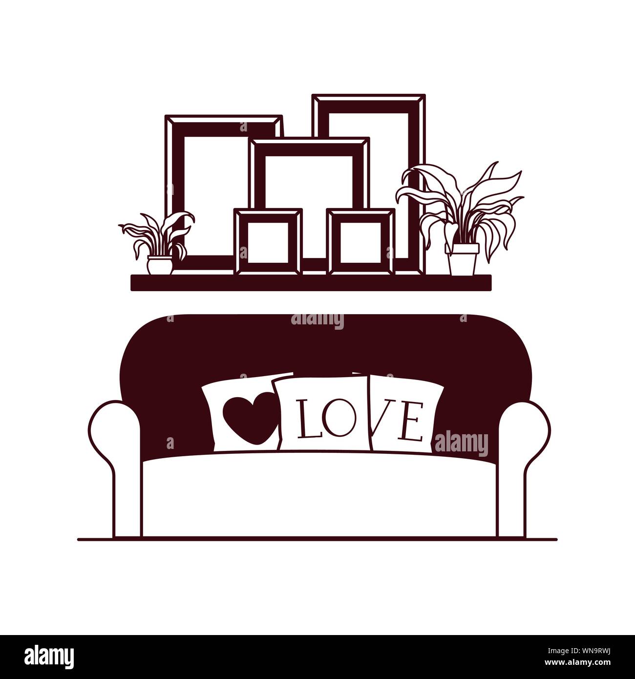 livingroom house with sofa and love pillows Stock Vector Image &amp; Art ...