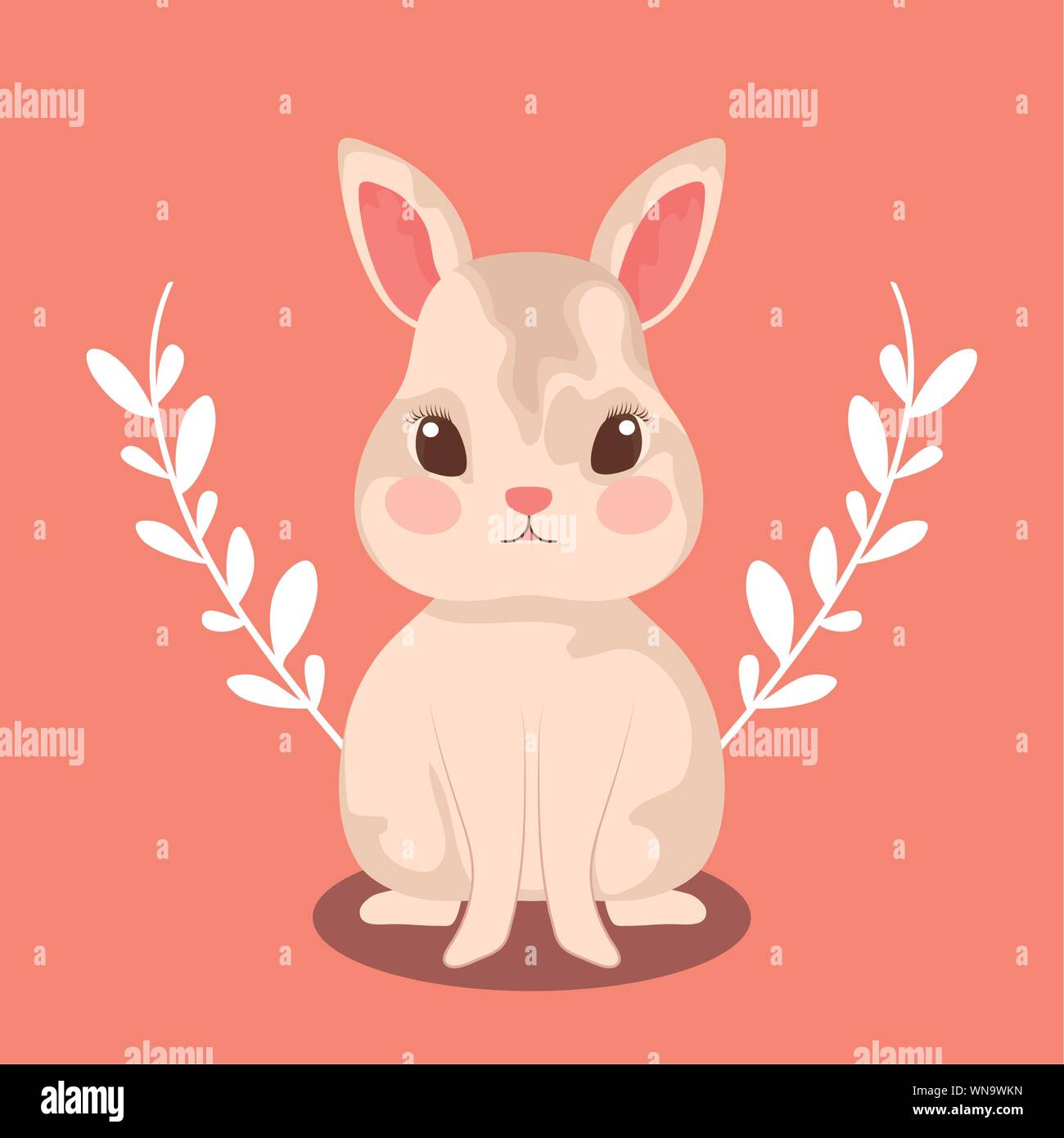 cute rabbit baby animal with leafs vector illustration design Stock ...