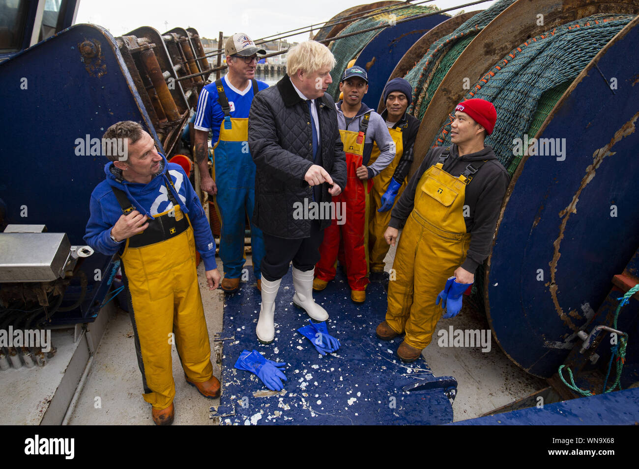 Prime Minister Boris Johnson on the Opportunis IV fishing trawler