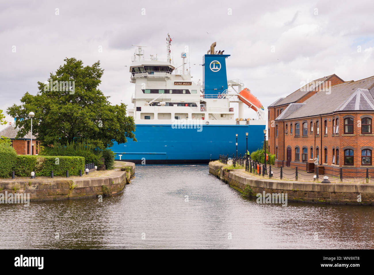 The Chemical And Oil Products Tanker Fure West Navigating The Manchester Ship Canal Passing The Old Docks At Ellesmere Port Stock Photo Alamy