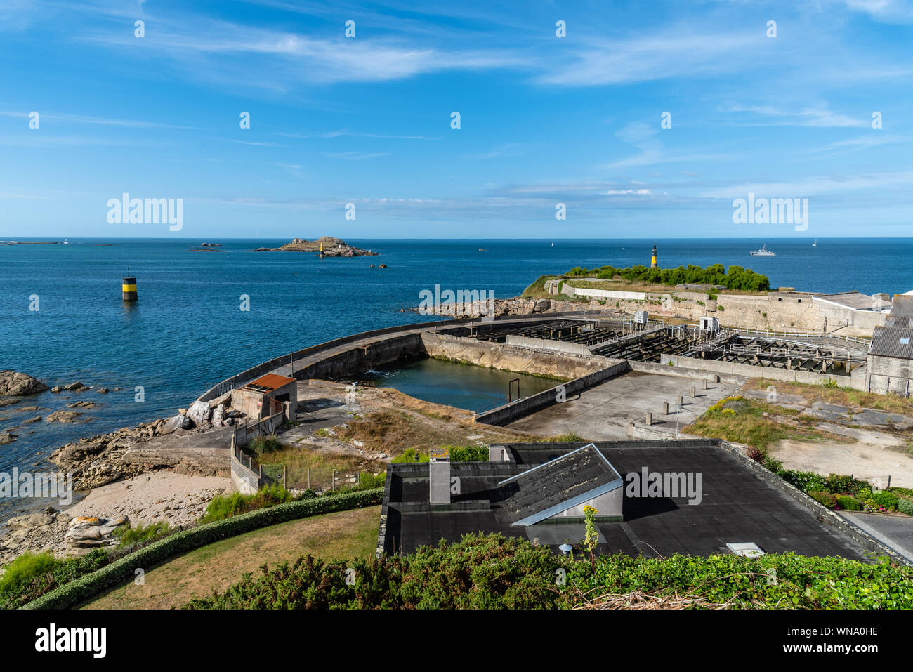 Roscoff, France - July 31, 2018: Seafood hatchery industry high angle view Stock Photo