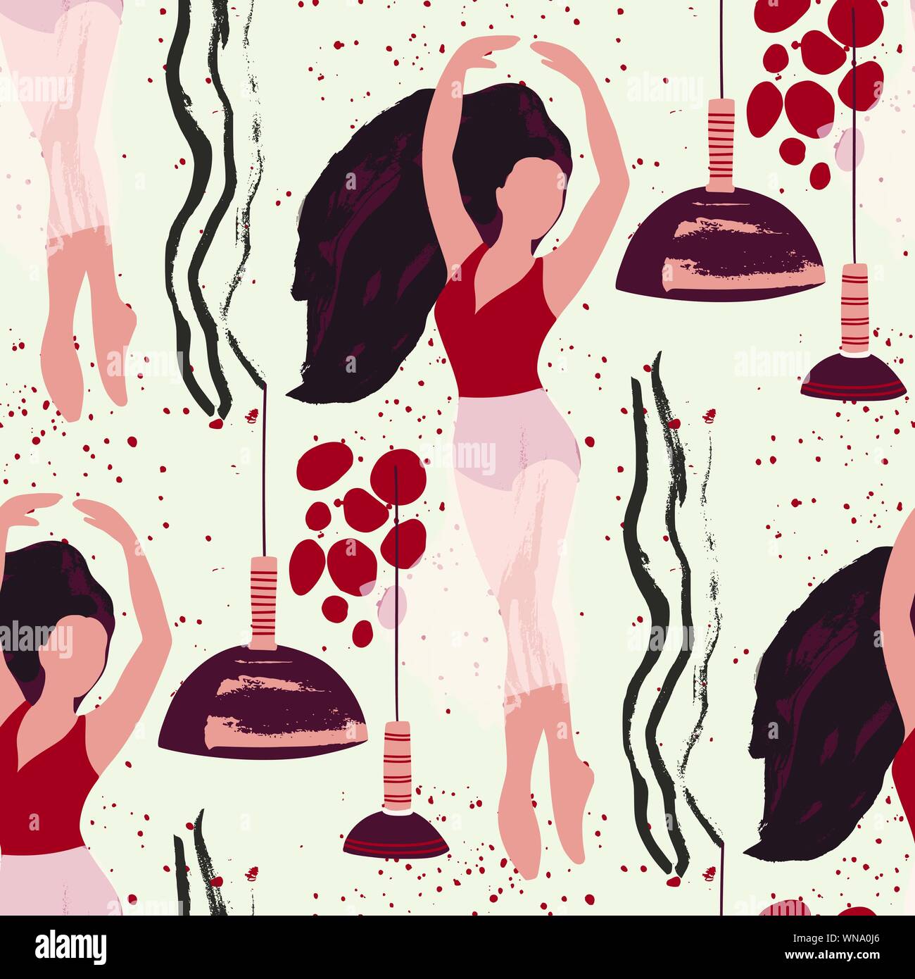 Ballet Dancer Girl In Class Seamless Pattern Abstract Vector Illustration Flat And Hand Drawn 