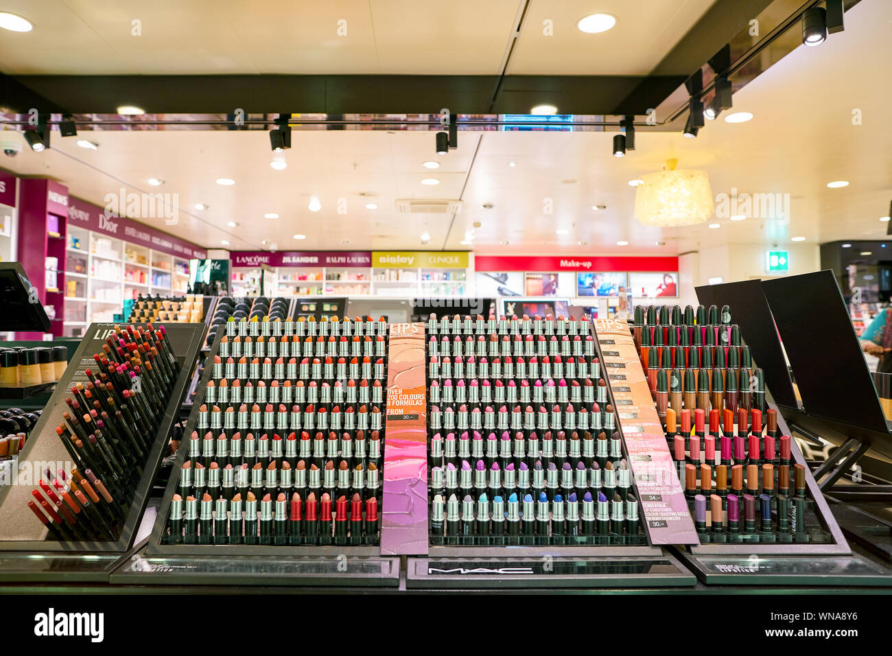 ZURICH, SWITZERLAND - CIRCA OCTOBER, 2018: MAC cosmetics on display in  Zurich International Airport Stock Photo - Alamy