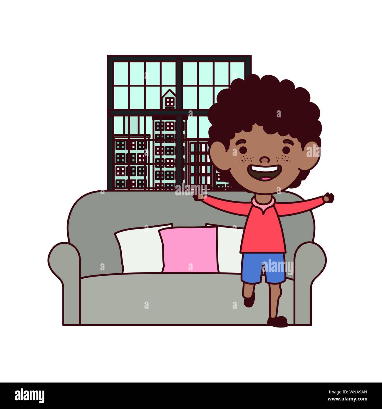 cute little boy baby in the living room character Stock Vector Image ...