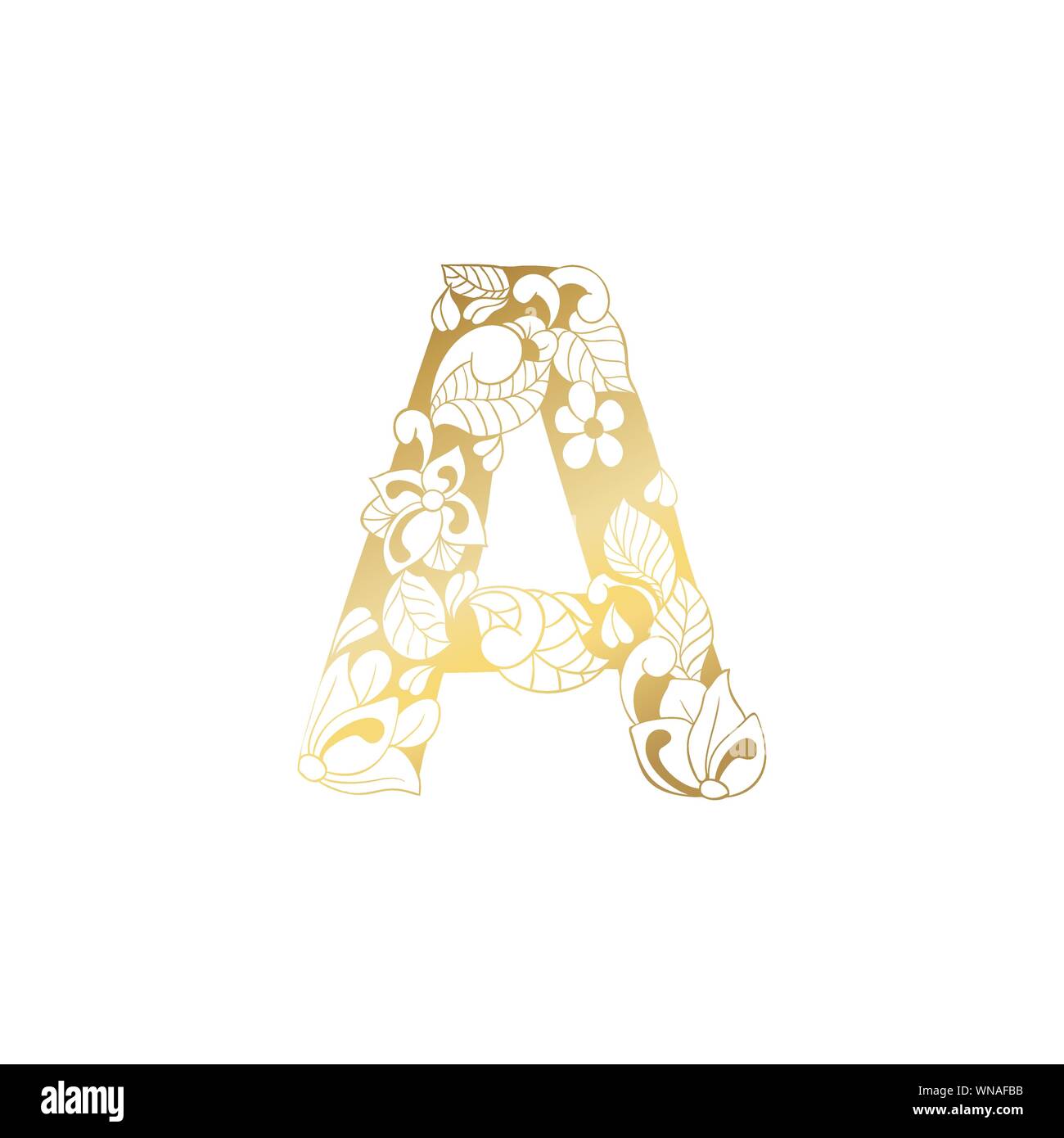 Golden Floral Ornamental Alphabet, Initial Letter A Font. Vector ...