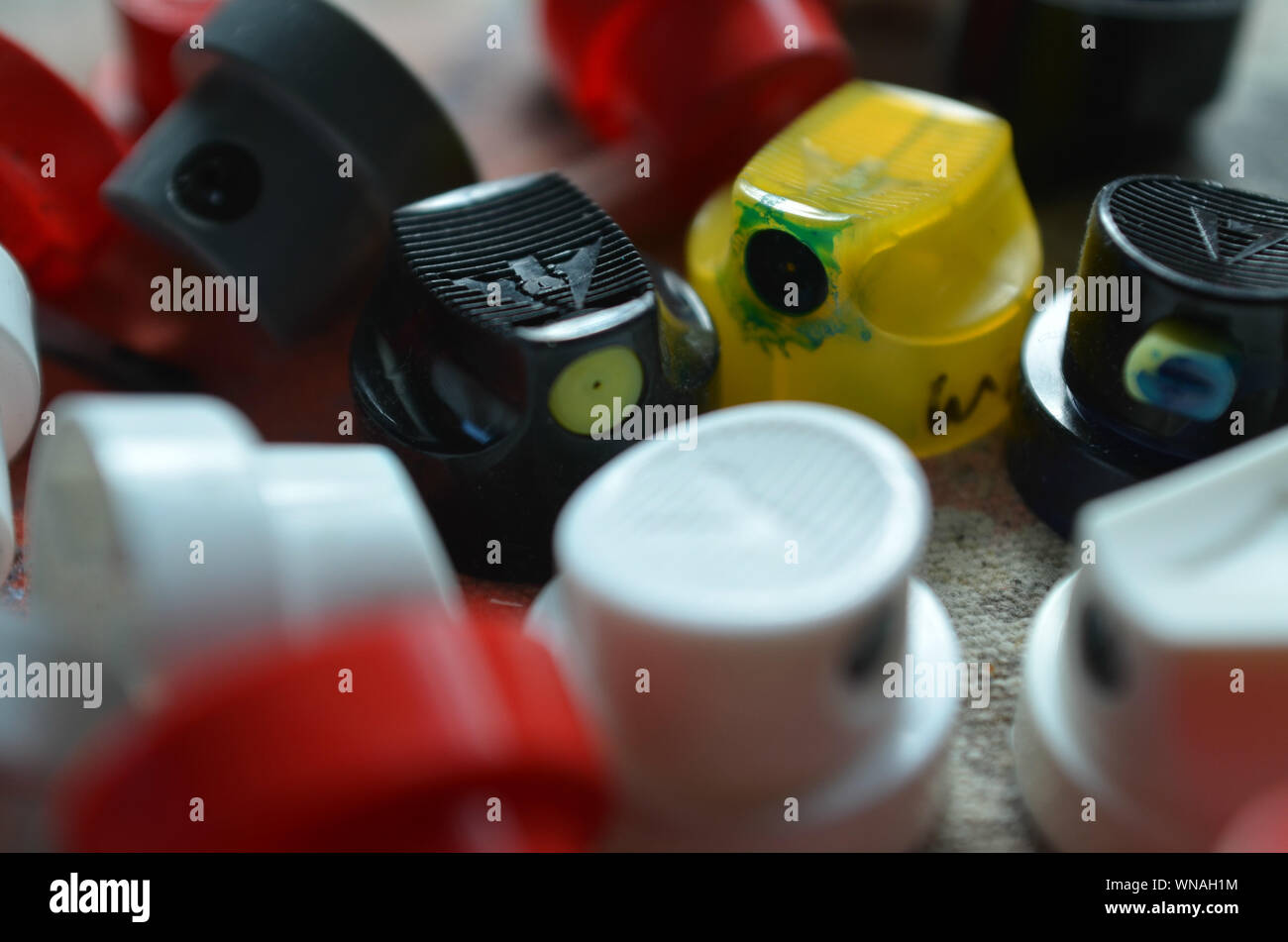 Detail Shot Of Spray Can Caps Stock Photo Alamy