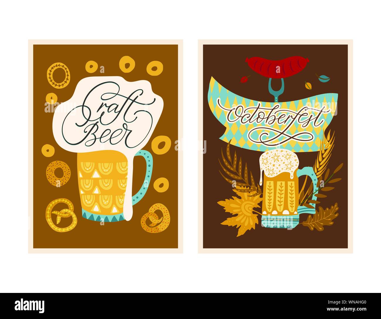 Craft beer festival vector ornate card set. Oktoberfest detailed card with lettering quote