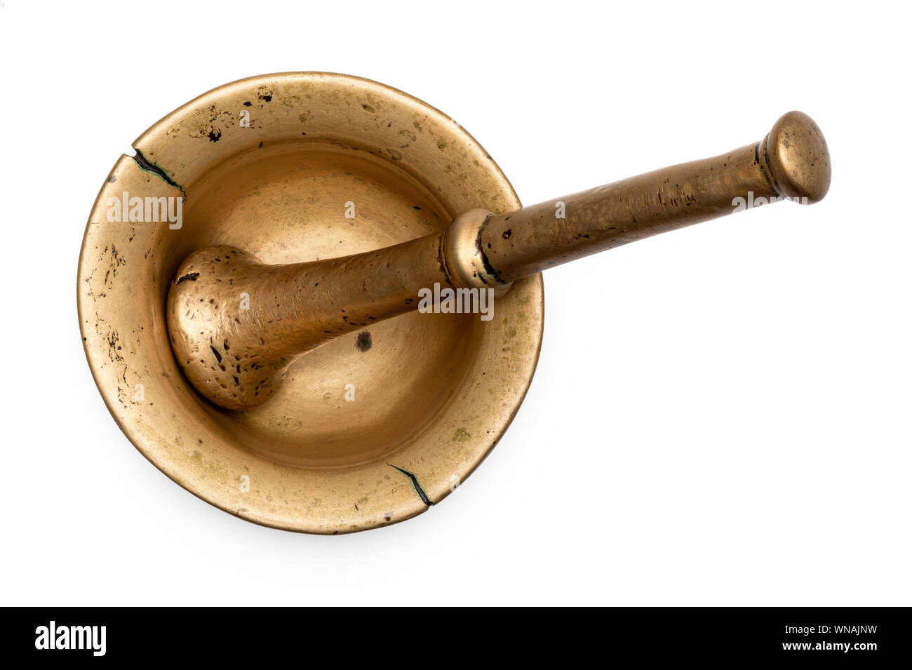 Old bronze mortar. Isolated on white background. Top view Stock Photo ...