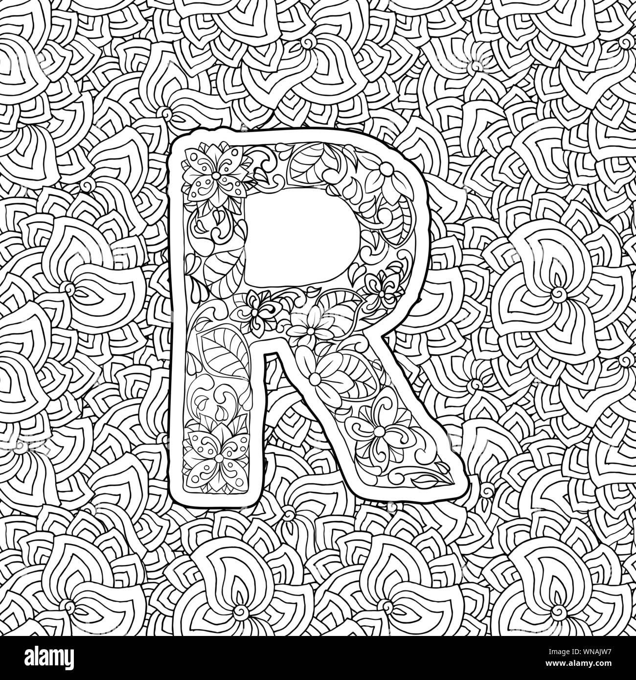 Coloring Book Floral Ornamental Alphabet Initial Letter R Font Vector Typography Symbol Antistress Page For Adults And Monograms Isolated Ornament Design On Patterned Background Stock Vector Image Art Alamy Modern flower alphabet letter s coloring pages. https www alamy com coloring book floral ornamental alphabet initial letter r font vector typography symbol antistress page for adults and monograms isolated ornament design on patterned background image271297635 html