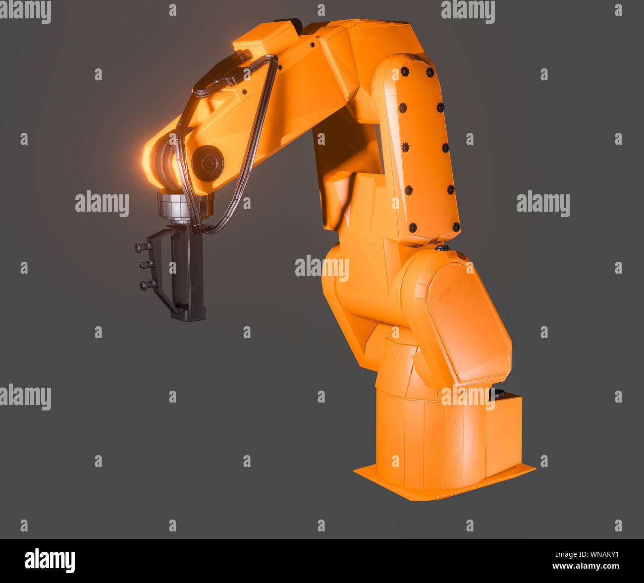Industrial robotic arm isolated on grey background. 3D illustration ...