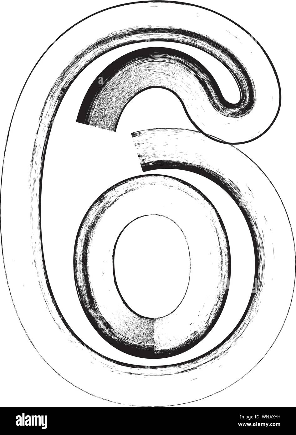 Grunge Font. Number 6 Stock Vector
