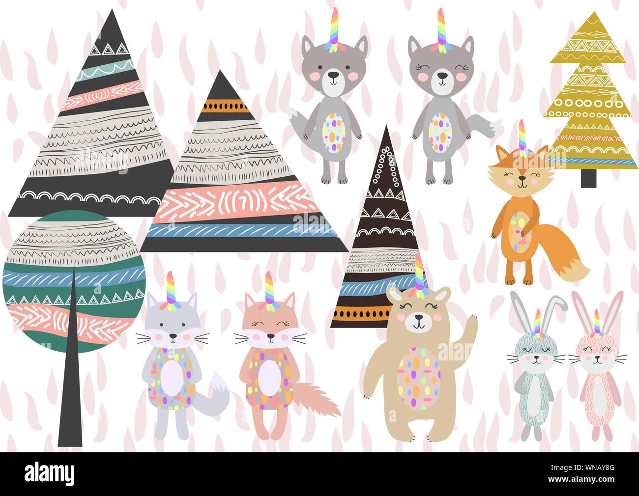 Cute Scandinavian Style Animals and Design Elements. A set of animals ...