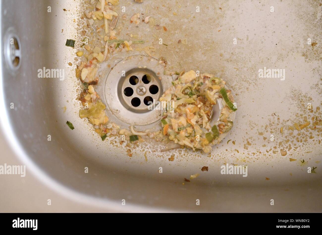 Close Up On Dirty Clogging Kitchen Sink Drain Blur And Selective Focus Of Sink Hole Clogging Up With Food Particles Stock Photo Alamy