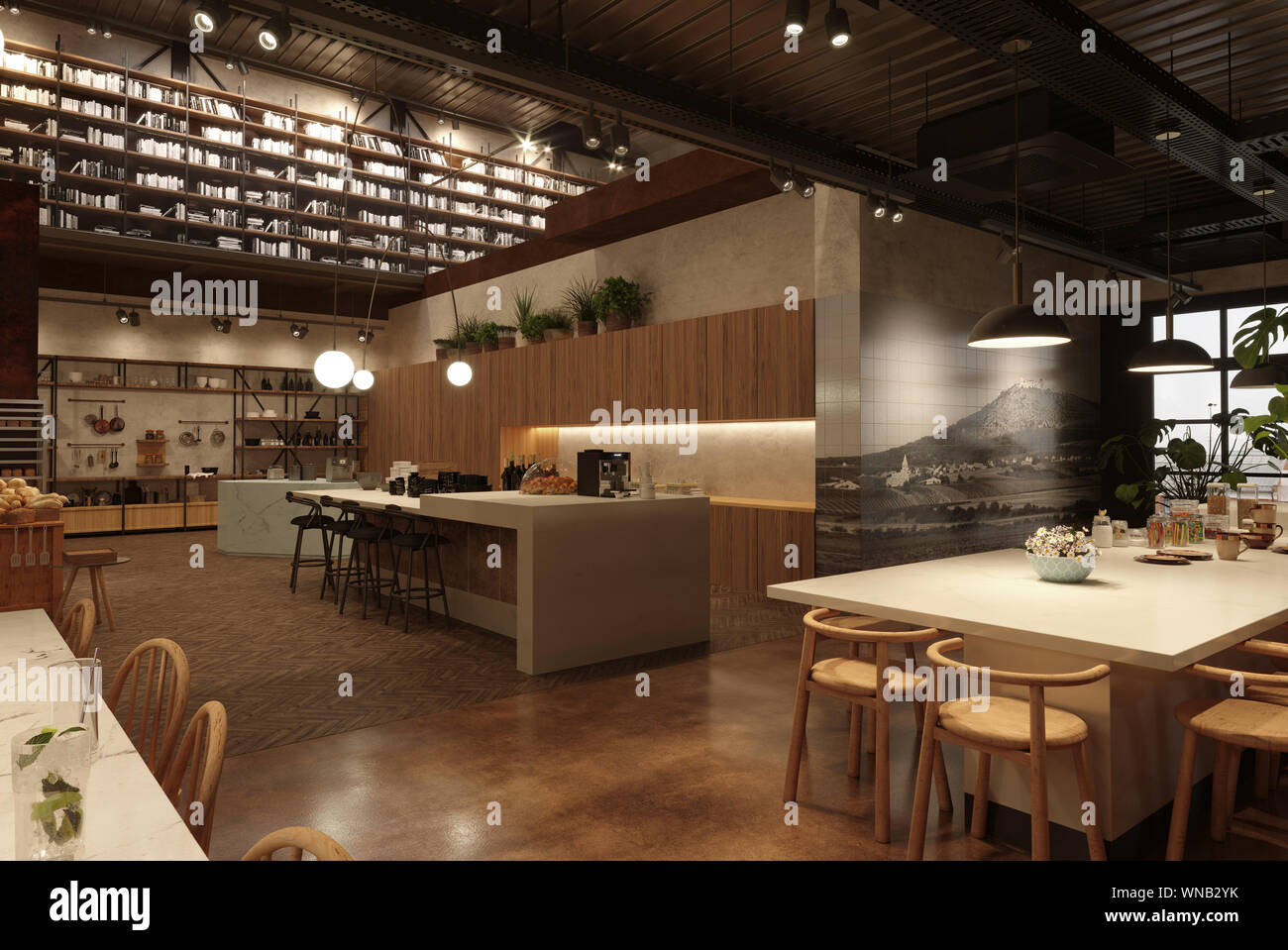 restaurant, interior visualization, 3D illustration Stock Photo - Alamy