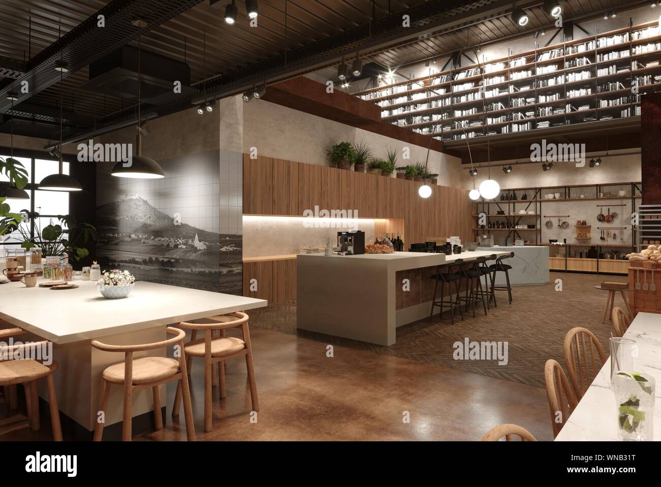 restaurant, interior visualization, 3D illustration Stock Photo - Alamy