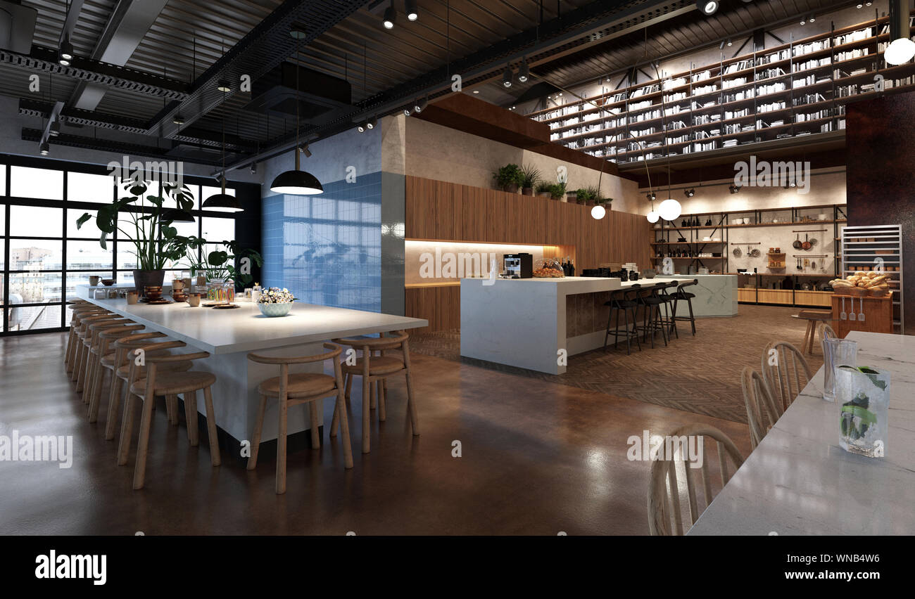 restaurant, interior visualization, 3D illustration Stock Photo - Alamy