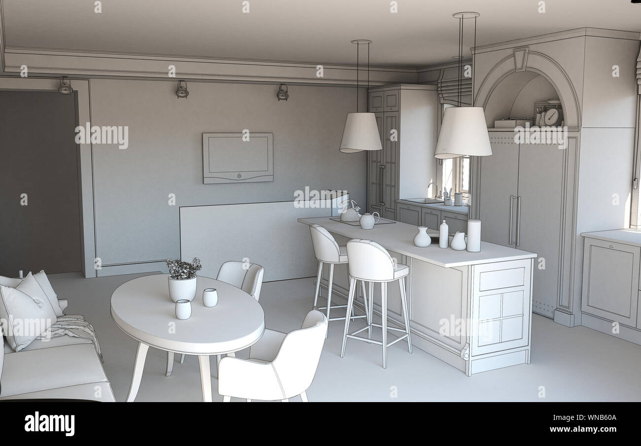 kitchen, interior visualization, 3D illustration Stock Photo Alamy
