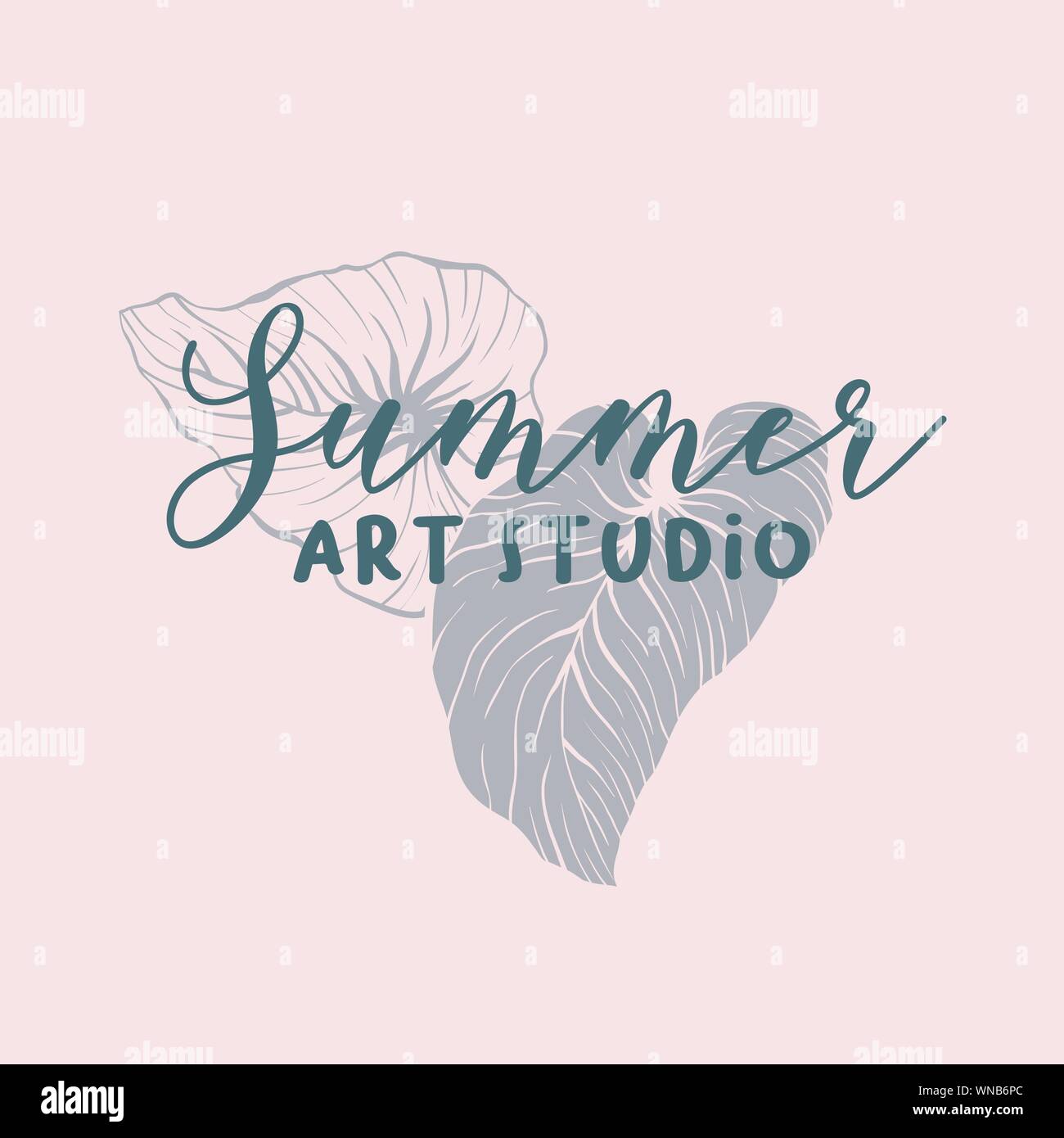 Summer art school logo vector design. Monstera, banana leaves hand drawn  logotype layout. Art supply shop, classes signboard. Philodendron  houseplant. Silhouette and outline exotic leaves clipart Stock Vector Image  & Art -