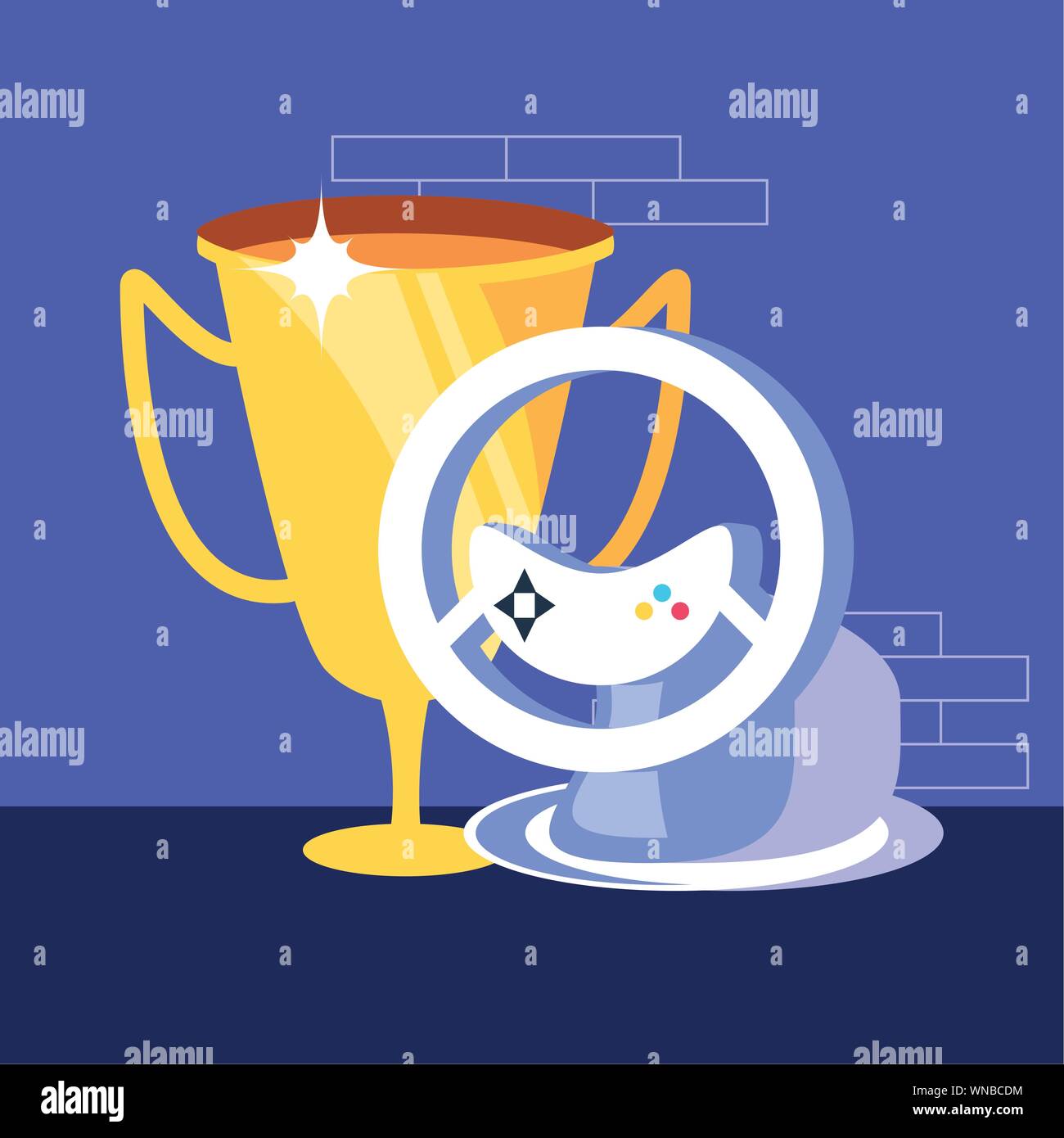 video game car wheel control with trophy vector illustration design ...