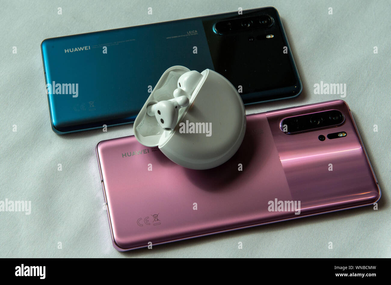 Berlin, Germany. 05th Sep, 2019. The Chinese Huawei Group is exhibiting its  new FreeBuds 3 wireless earphones at the IFA technology trade fair. They  look very much like Apple's popular AirPods, but