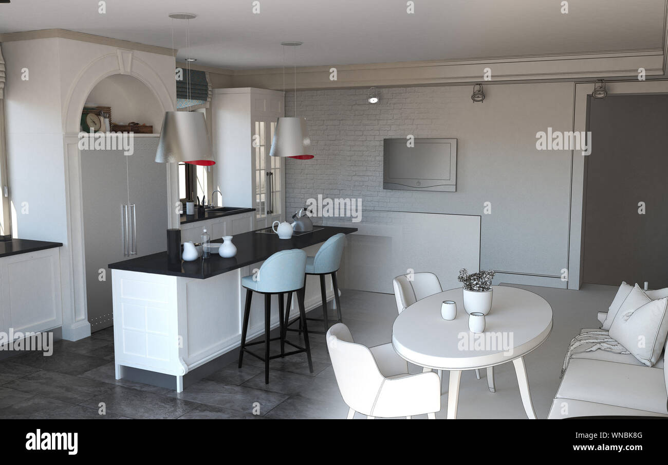 interior visualization, 3D illustration Stock Photo - Alamy