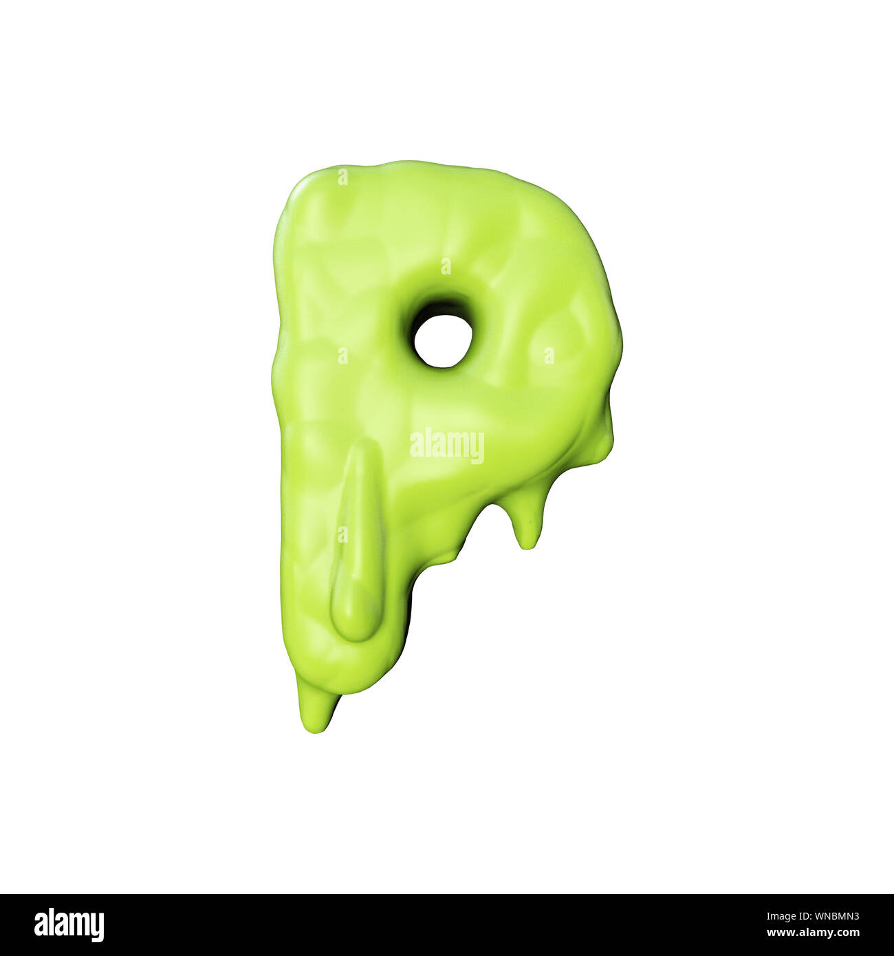 Letter P green slime oozing halloween font. 3D Rendering Stock Photo