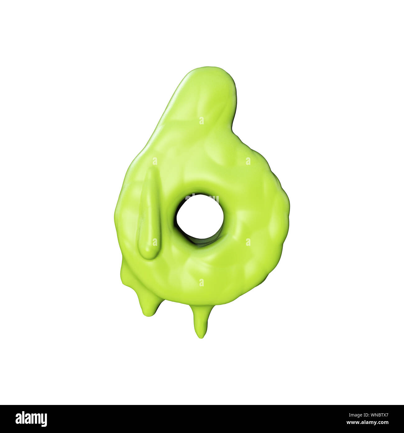 Number 6 green slime oozing halloween font. 3D Rendering Stock Photo