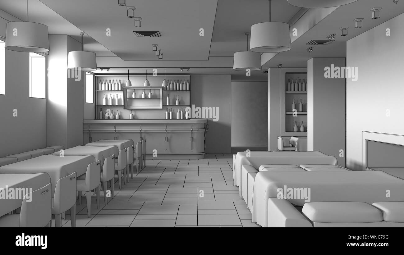 restaurant, interior visualization, 3D illustration Stock Photo Alamy