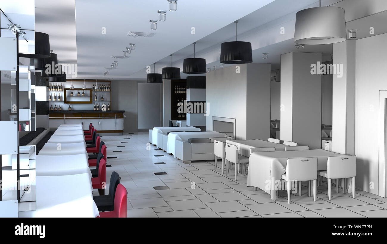 restaurant, interior visualization, 3D illustration Stock Photo - Alamy