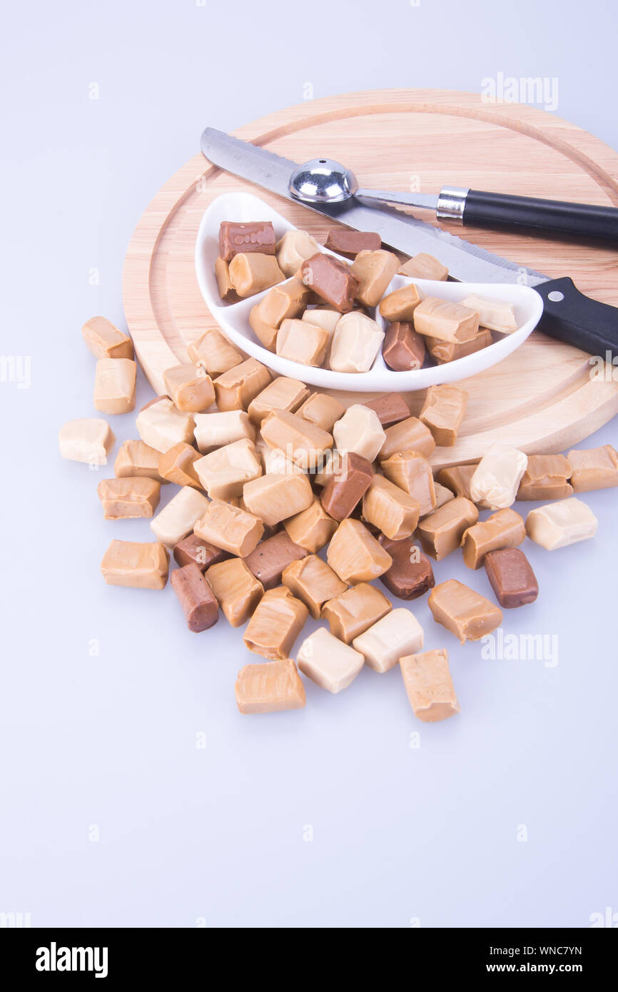 Closeup Of Chewy Toffees Over White Background Stock Photo Alamy