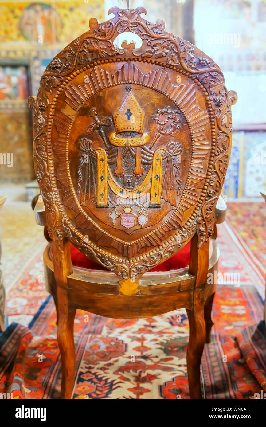 Bishop seat, Armenian Holy Savior Cathedral, Surb Amenaprkich Vank, 1664, New Julfa, Armenian quarter, Isfahan, Isfahan Province, Iran Stock Photo