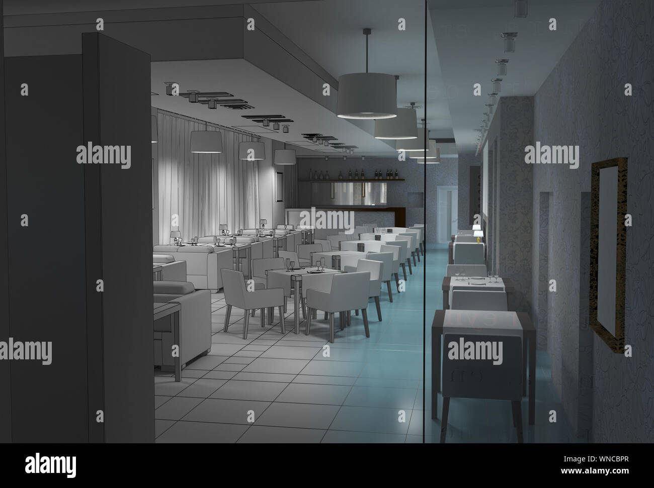 restaurant, interior visualization, 3D illustration Stock Photo - Alamy