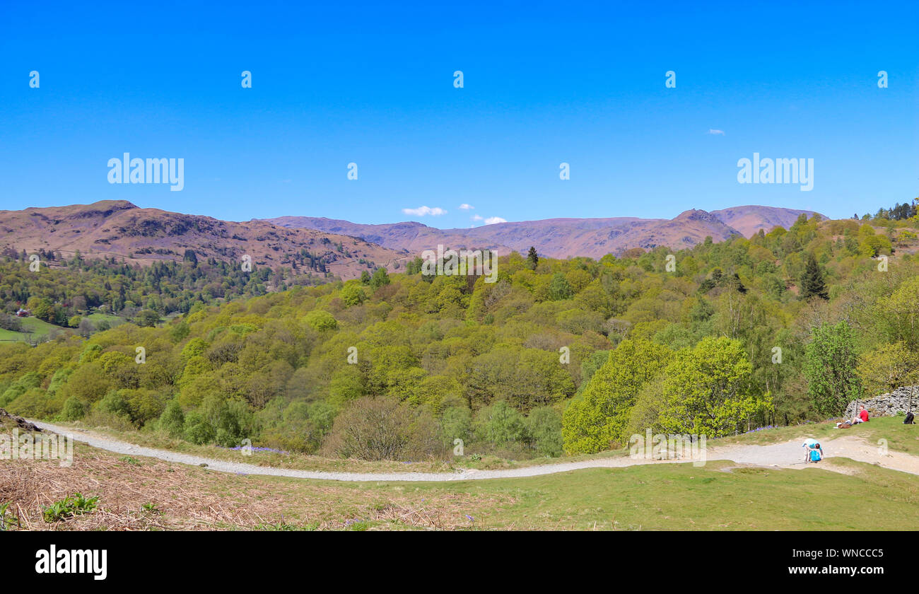 Beautiful view of the valley between Grasmere Lake and Rydal Water, near Ambleside, Lake District, Cumbria, United Kingdom Stock Photo