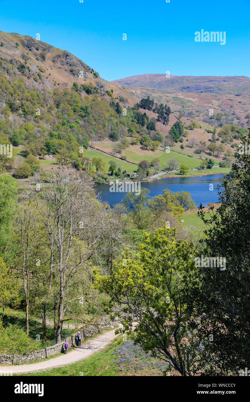 Looking down on Rydal Water from the top of the hike to Grasmere, near Ambleside, Lake District, Cumbria, United Kingdom Stock Photo