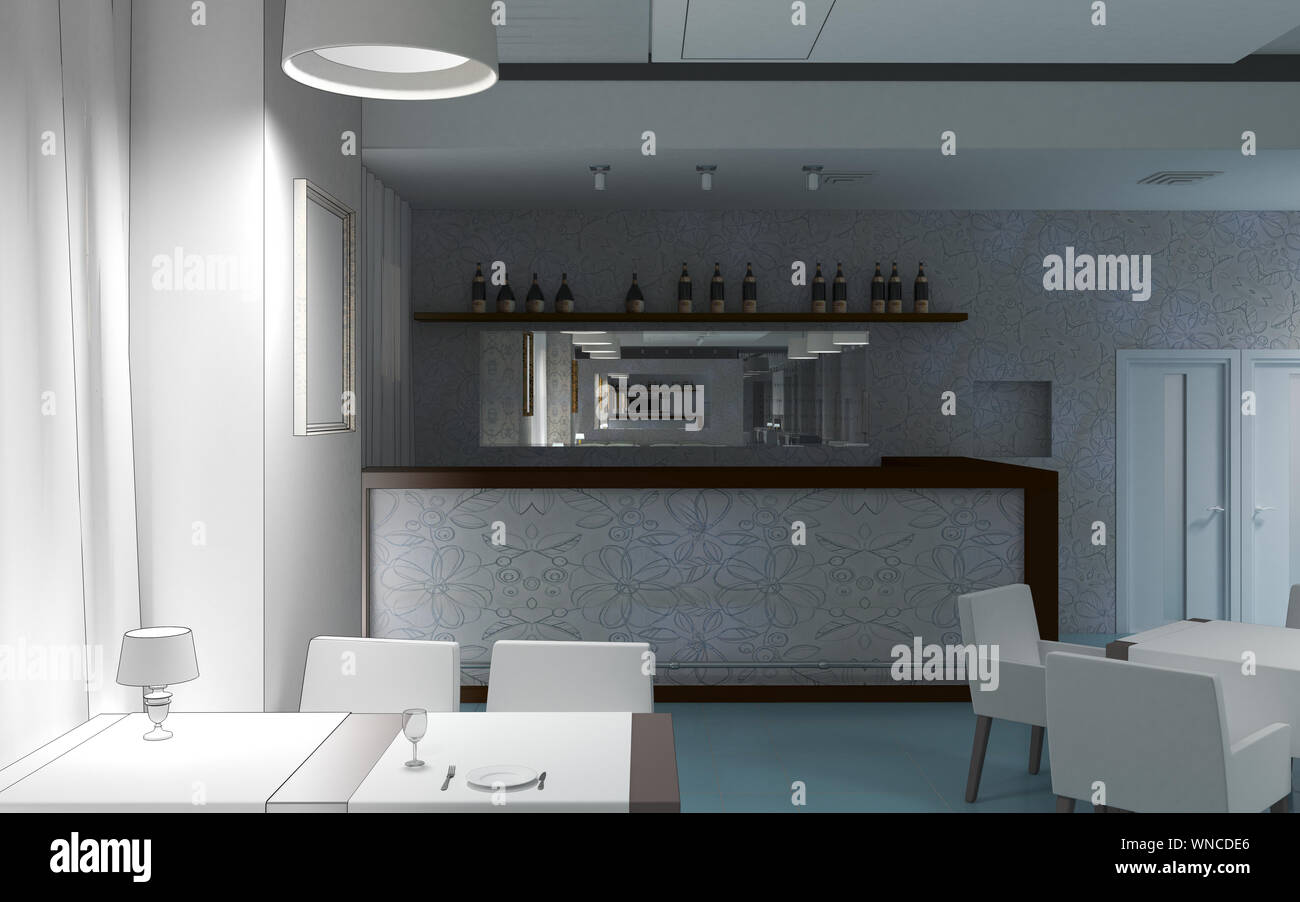 restaurant, interior visualization, 3D illustration Stock Photo - Alamy