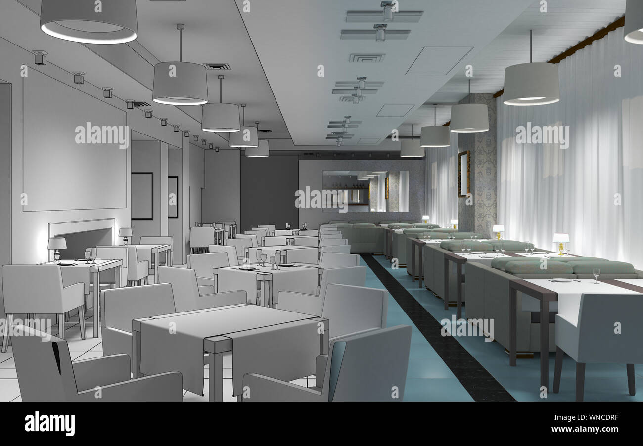 restaurant, interior visualization, 3D illustration Stock Photo - Alamy