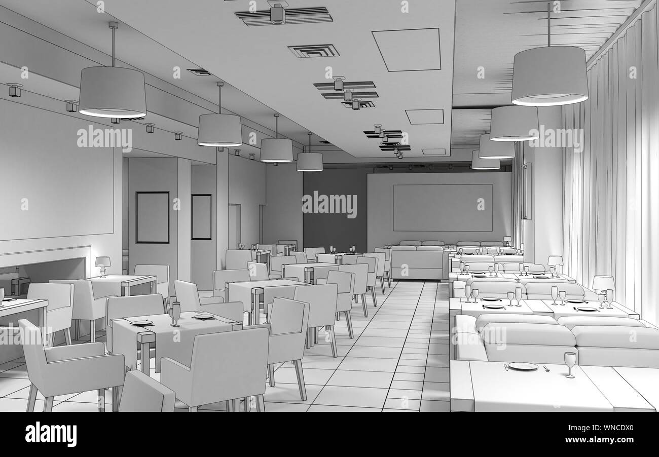 restaurant, interior visualization, 3D illustration Stock Photo - Alamy