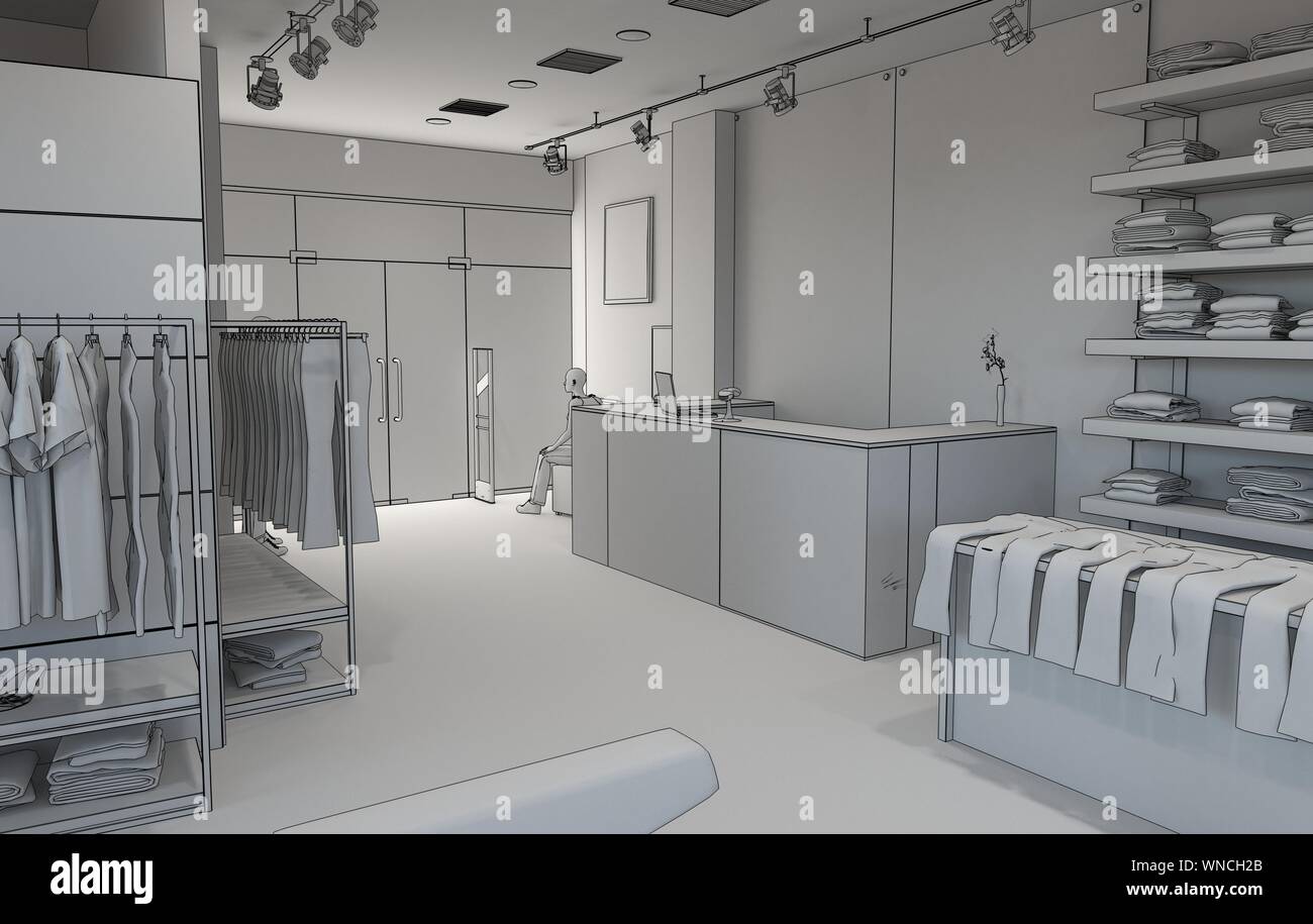 shop, store, shopping mall, interior visualization, 3D illustration ...