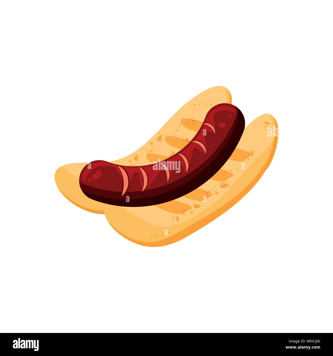 delicious bread with sausage food vector illustration design Stock