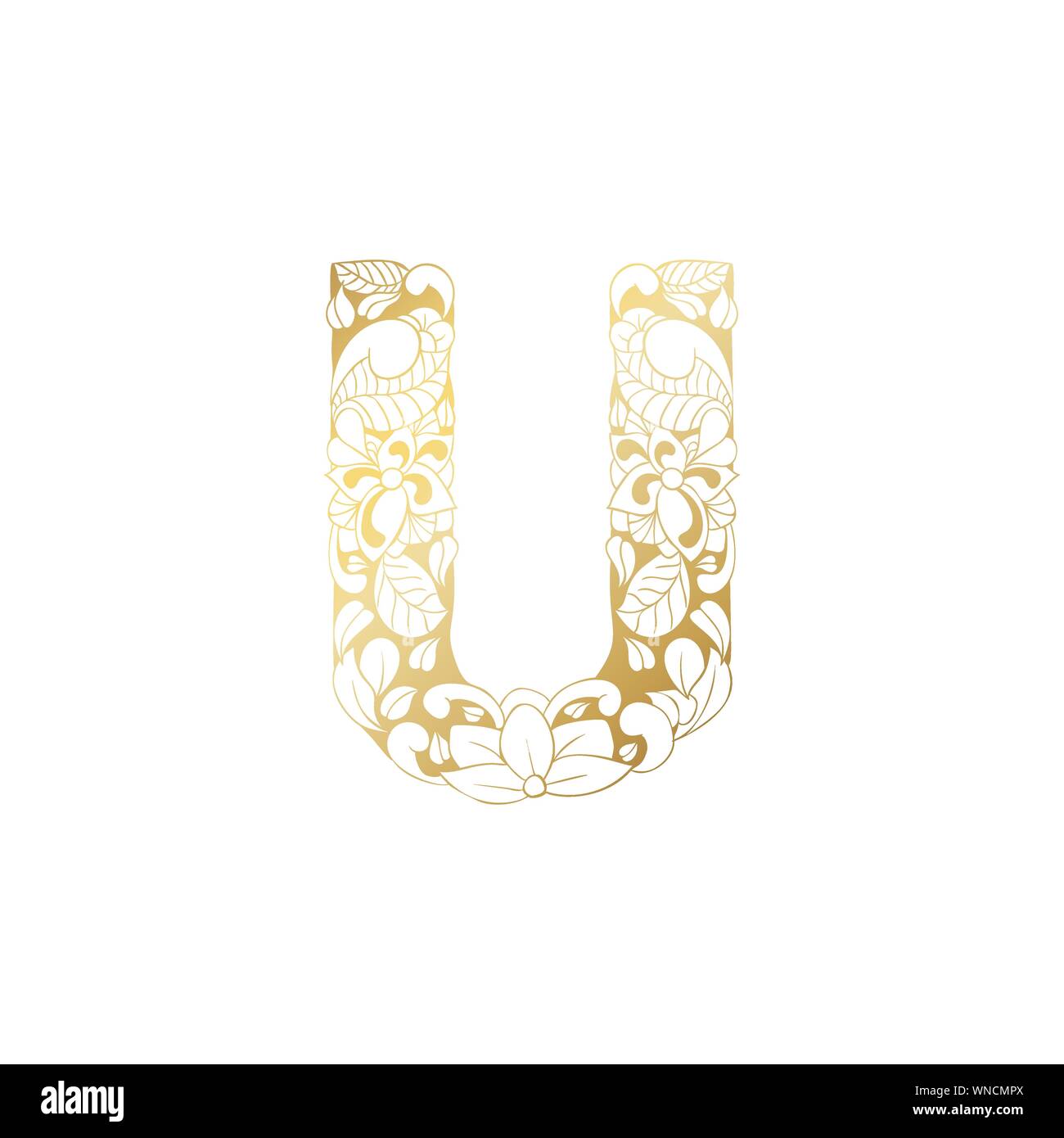 Golden Floral Ornamental Alphabet, Initial Letter U Font. Vector ...