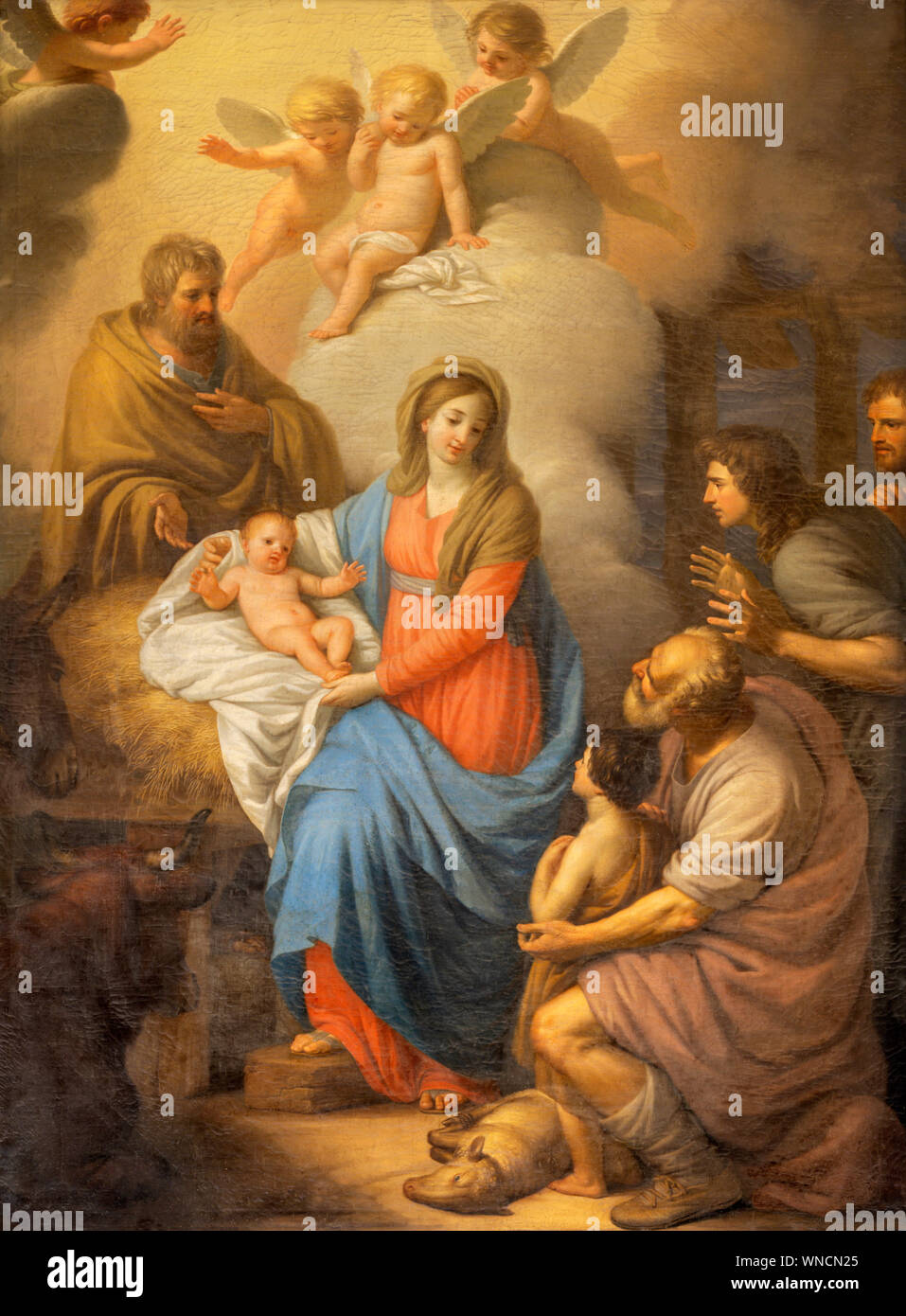 CATANIA, ITALY - APRIL 7, 2018: The painting of Nativity in church Chiesa di San Placido  by Stefano Tofanelli (1750 - 1812). Stock Photo