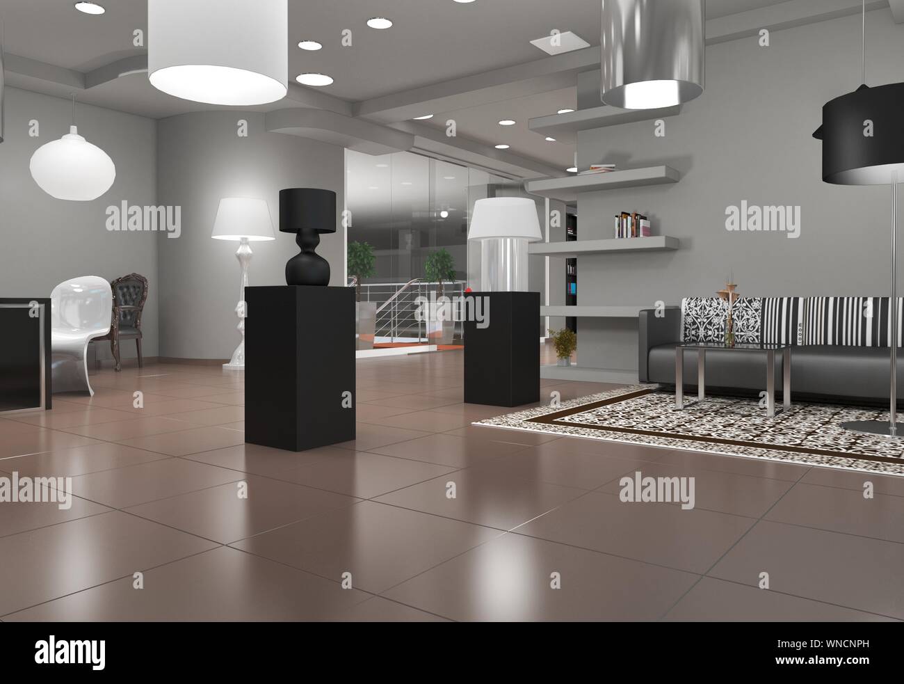 exhibition hall, interior visualization, 3D illustration Stock Photo ...
