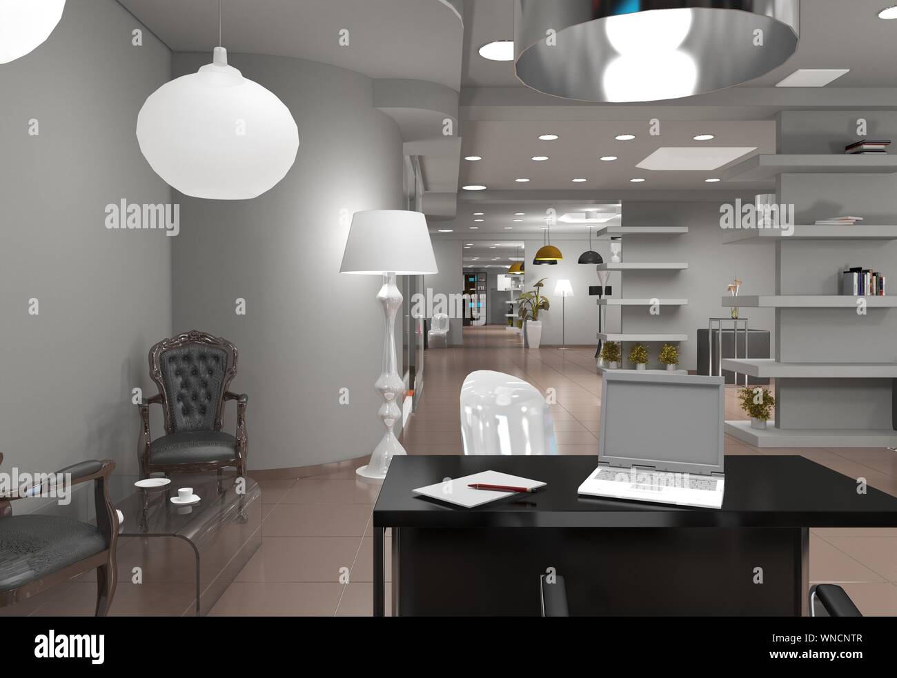 exhibition hall, interior visualization, 3D illustration Stock Photo ...