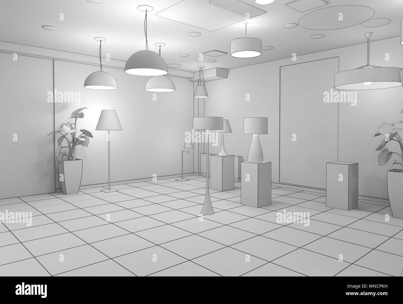 exhibition hall, interior visualization, 3D illustration Stock Photo ...