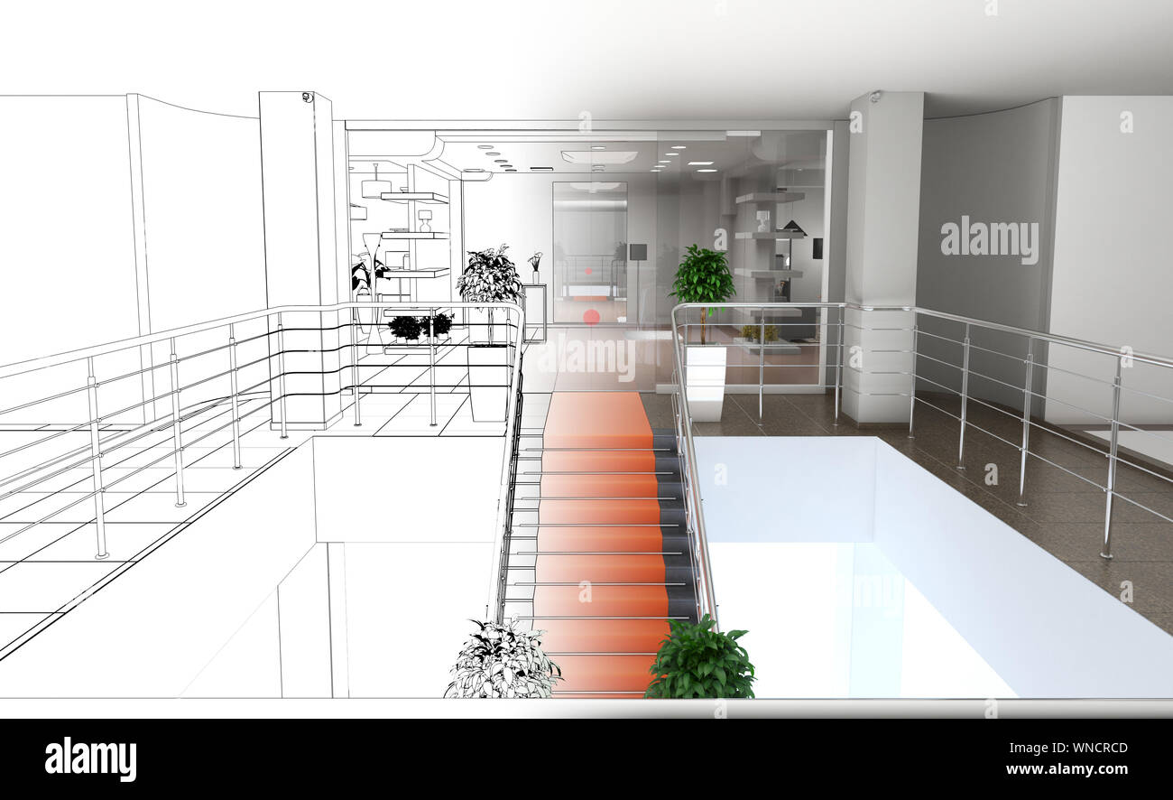 exhibition hall, interior visualization, 3D illustration Stock Photo ...