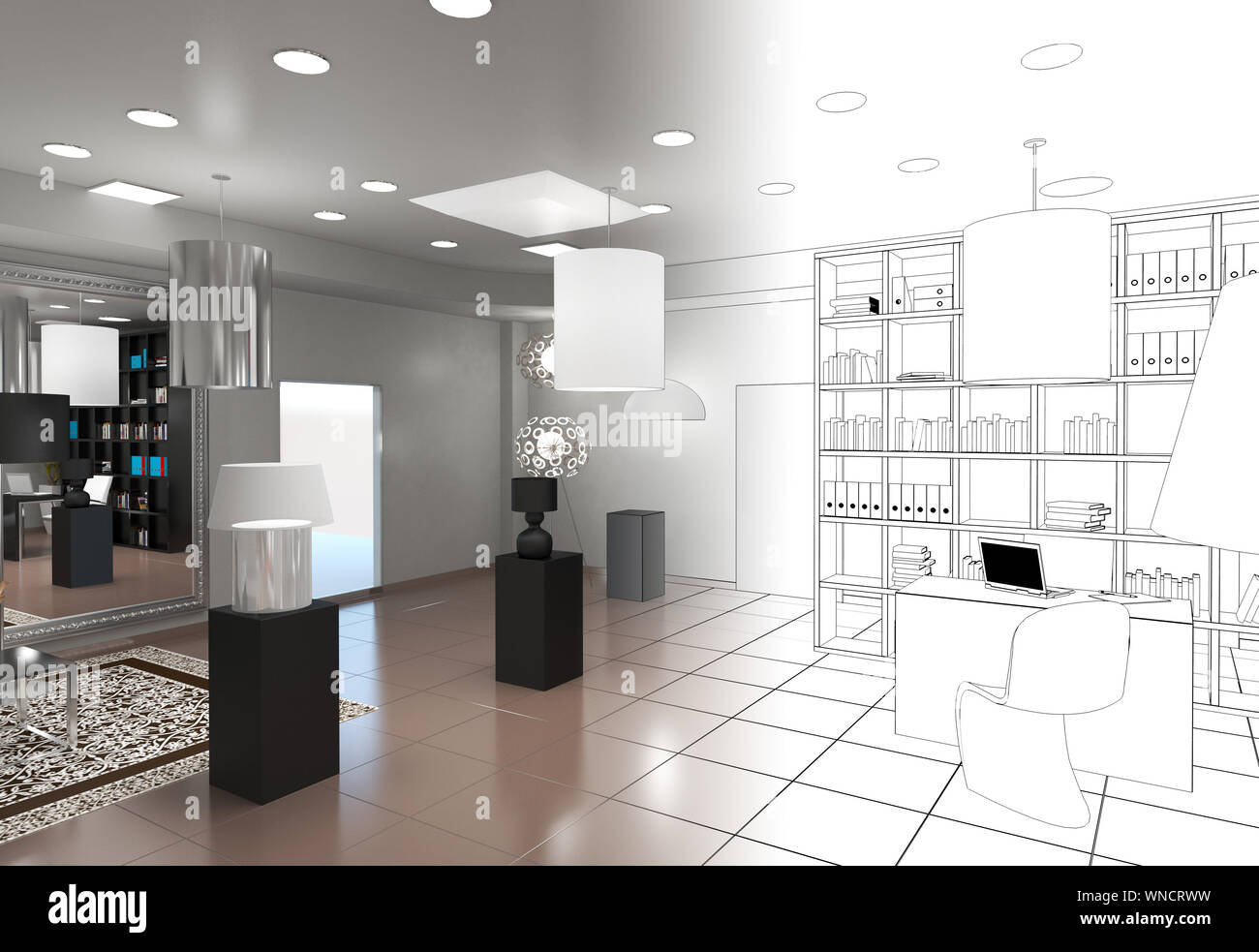 exhibition hall, interior visualization, 3D illustration Stock Photo ...