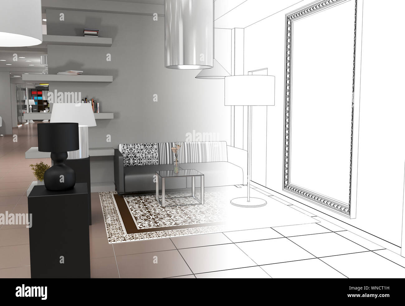 exhibition hall, interior visualization, 3D illustration Stock Photo ...