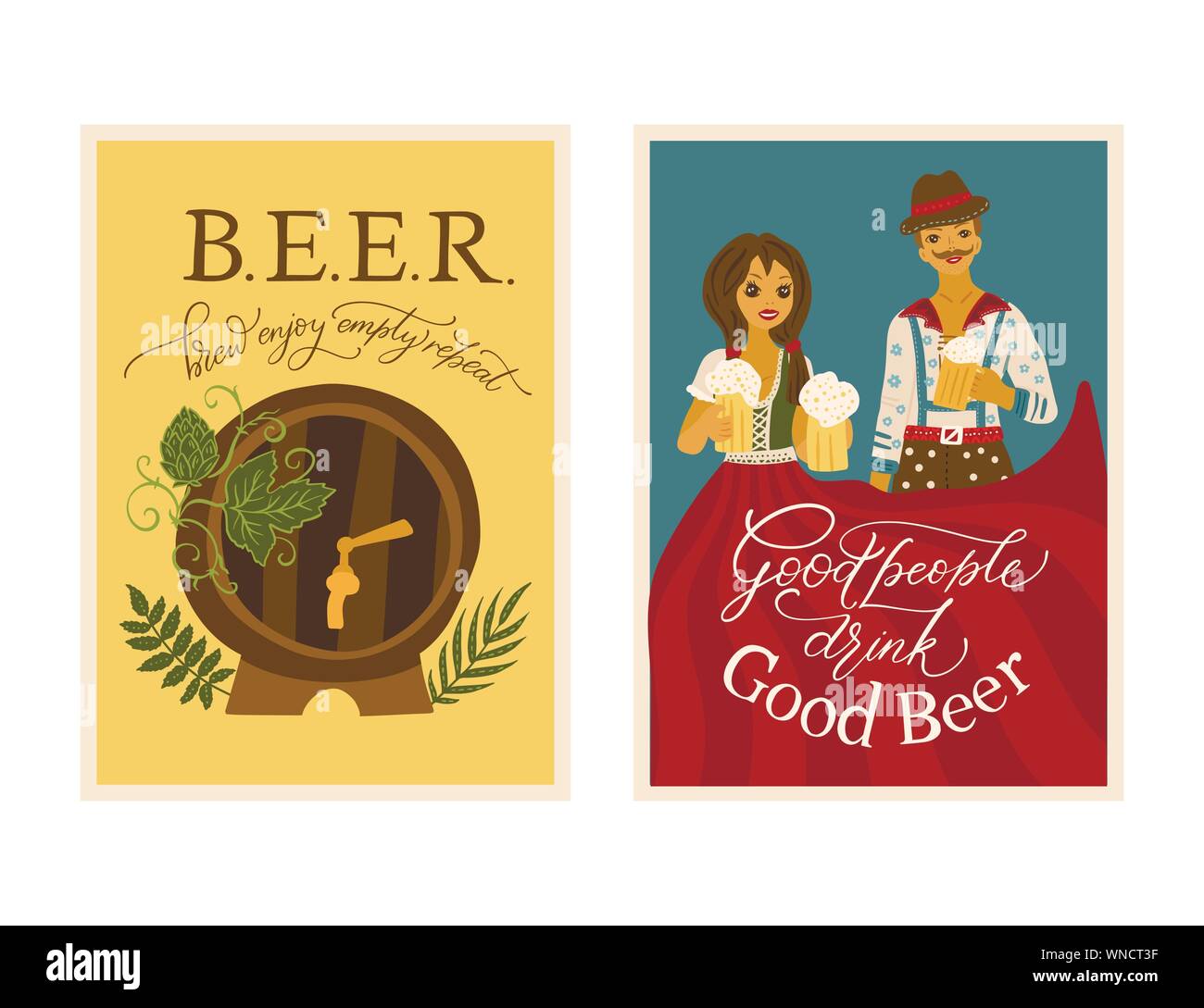 Beer festival vector ornate illustration. Oktoberfest detailed card set with lettering quote